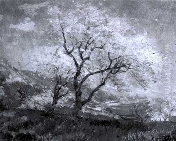 Blossoming Trees Along The Coast (+ Early Spring, Smaller, Oil On Canvas; 2 Works) Oil Painting by Karl Albert Buehr