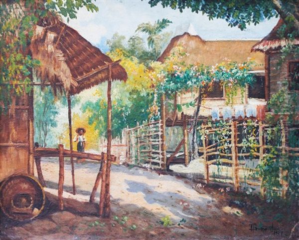 Barrio Scene Oil Painting by Teodoro Buenaventura