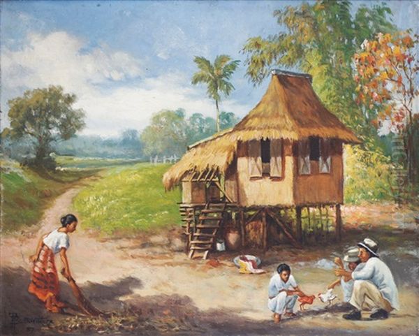 Bahay Kubo Oil Painting by Teodoro Buenaventura