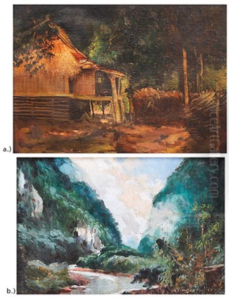 Bahay Kubo  (+ Monte De Montalban, Manila, 1926: 2 Works) Oil Painting by Teodoro Buenaventura