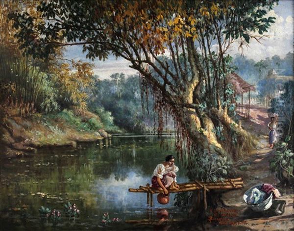 Beautiful Nook Of San Juan River Oil Painting by Teodoro Buenaventura