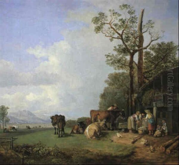 Bauernhof Mit Brunnen Oil Painting by Heinrich Buerkel