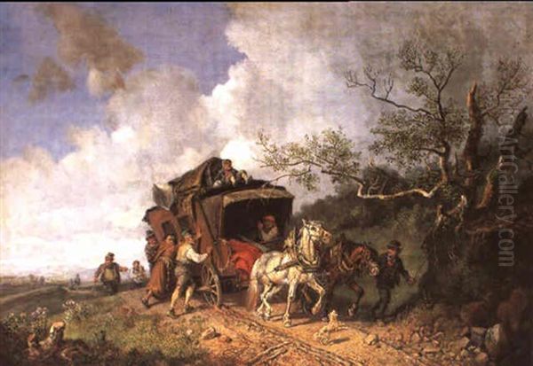 Stellwagen Auf Einer Landstrase Im Voralpenland Oil Painting by Heinrich Buerkel