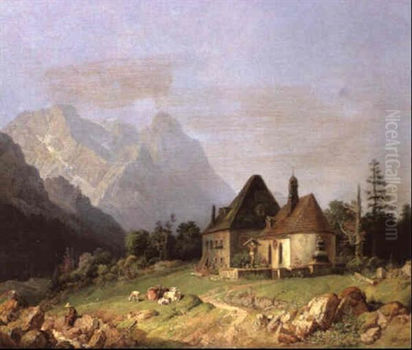 Das Kirchlein Von Hinterriss Oil Painting by Heinrich Buerkel