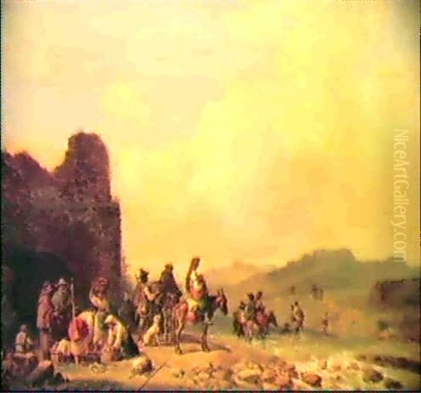 Campagnalandschaft Mit Ziehenden Landleuten Oil Painting by Heinrich Buerkel