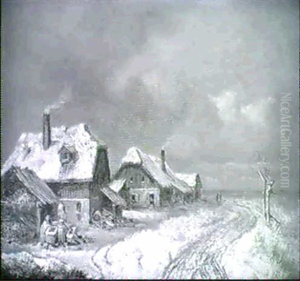 Winterliches Dorf (die Hauser Von Forsteried) Oil Painting by Heinrich Buerkel