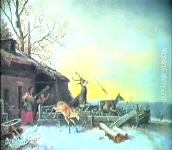 Morgendliche Uberraschung Im Winter Oil Painting by Heinrich Buerkel