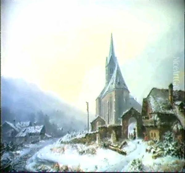 Winter In Der Ramsau Oil Painting by Heinrich Buerkel