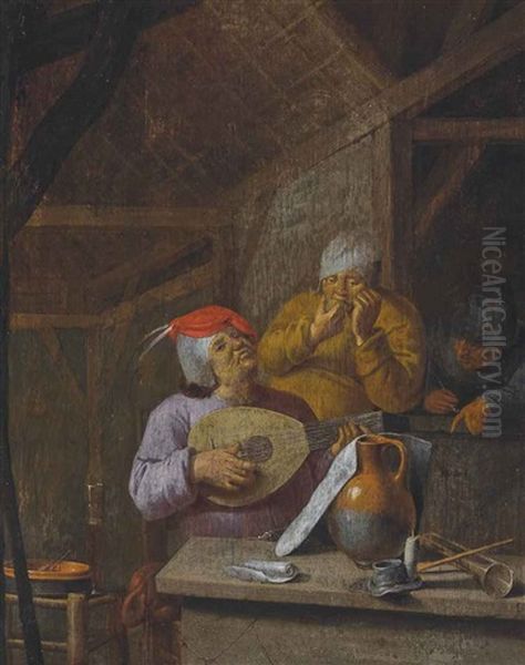 Peasants In An Interior Music Making And Smoking by Jan Jansz Buesem