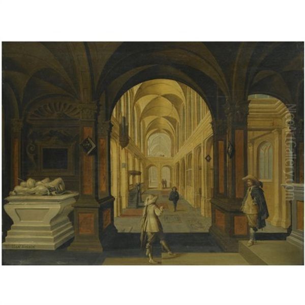 A Church Interior With Cavaliers In The Foreground Oil Painting by Jan Jansz Buesem