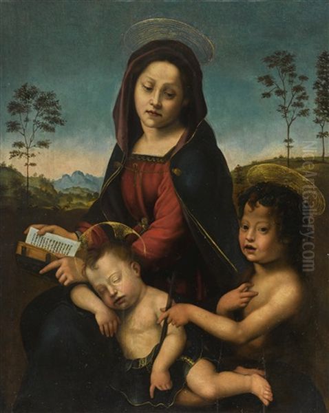 Madonna And Child With Saint John The Baptist Oil Painting by Giuliano Bugiardini