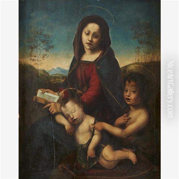 Virgin And Christ Child With The Infant Saint John The Baptist Oil Painting by Giuliano Bugiardini