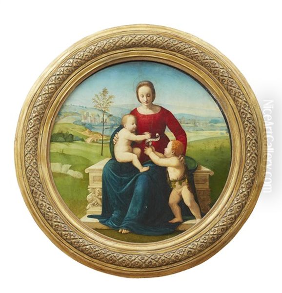 Madonna Med Jesusbarnet Och Johannes Doparen Som Barn Oil Painting by Giuliano Bugiardini