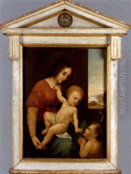 Madonna And Child With John The Baptist Oil Painting by Giuliano Bugiardini