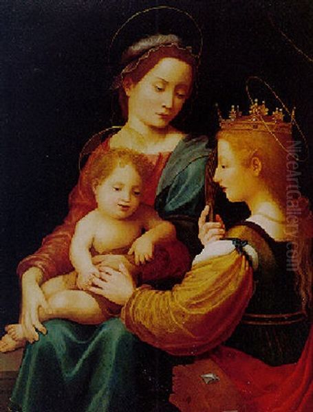 Madonna And Child With St. Catherine Of Alexandria Oil Painting by Giuliano Bugiardini