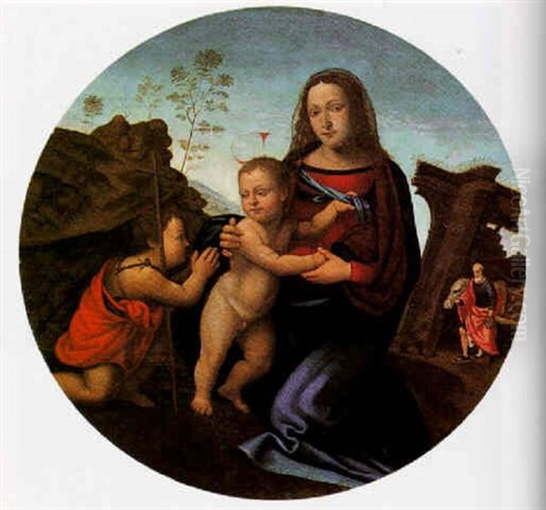 The Madonna And Child With The Infant St. John The Baptist Oil Painting by Giuliano Bugiardini