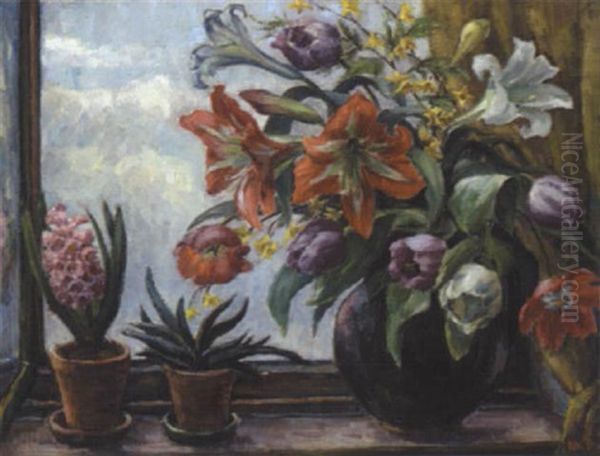 Blumen Im Fenster Oil Painting by Martha Buhl