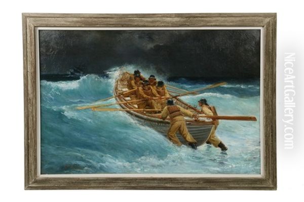 Ship In Distress Oil Painting by Augustus W. Buhler