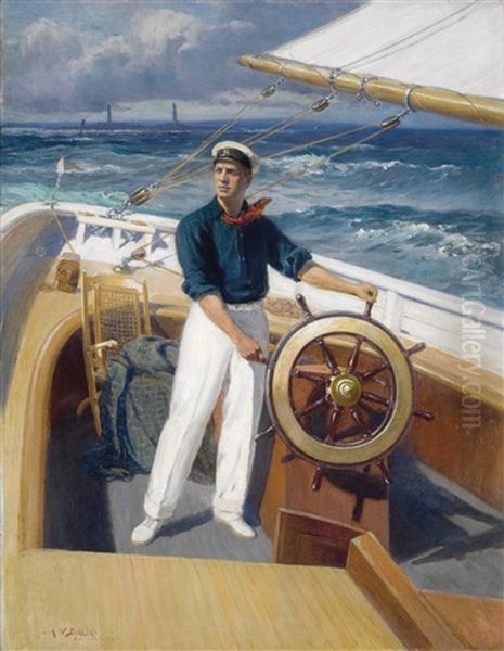 Sailing Off Thacher Island Oil Painting by Augustus W. Buhler