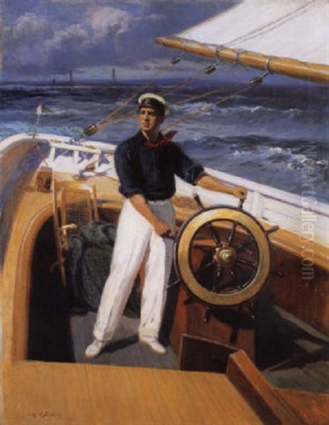 Sailing Off Thacher Island Oil Painting by Augustus W. Buhler