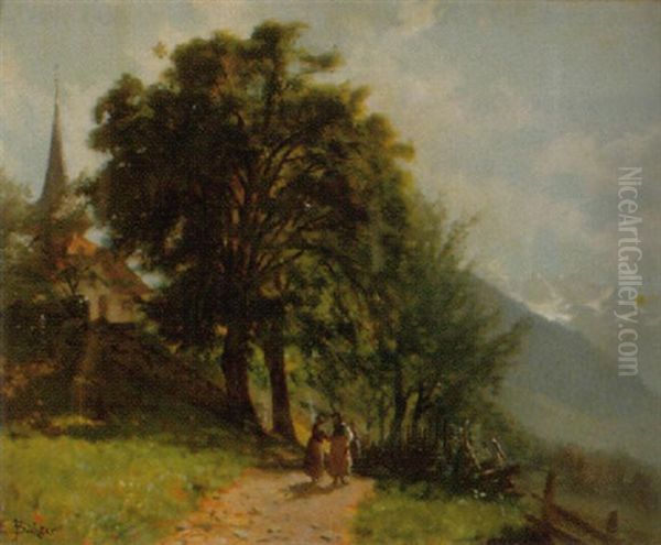 Bergkirchlein Im Berner Oberland Oil Painting by Eduard Buhler