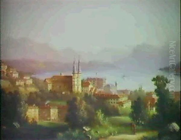 Blick Auf Luzern Vom Alten Steinbruchweg Aus Gesehen Oil Painting by Eduard Buhler