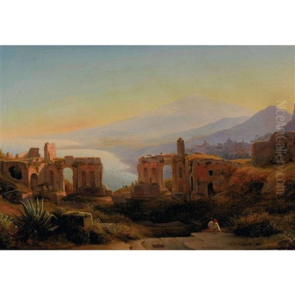 Veduta Di Taormina Oil Painting by Johann-Rudolph Buhlmann