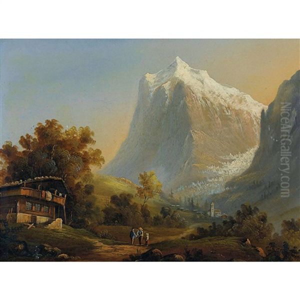 Grindelwald Mit Wetterhorn Oil Painting by Johann-Rudolph Buhlmann