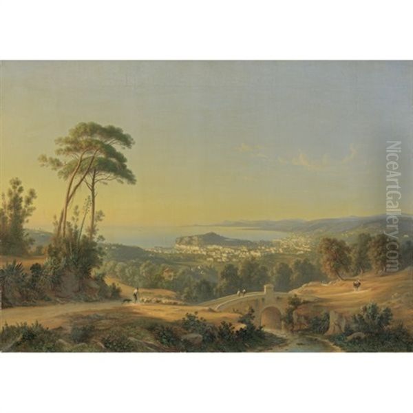 Blick Auf Die Bucht Von Pozzuoli (view To The Bay Of Pozzuoli) Oil Painting by Johann-Rudolph Buhlmann