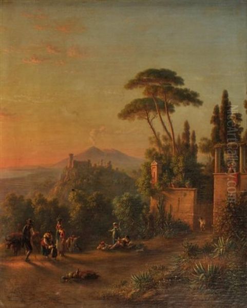 Promeneurs En Campagne Napolitaine Oil Painting by Johann-Rudolph Buhlmann