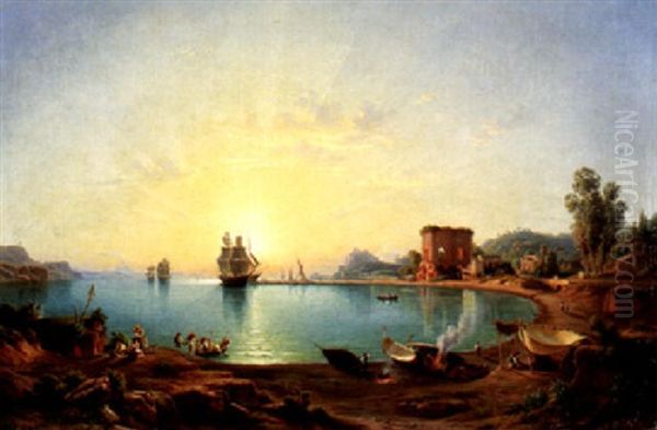 Ansicht Einer Bucht Bei Neapel Oil Painting by Johann-Rudolph Buhlmann