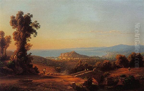 The Bay Of Pozzuoli Oil Painting by Johann-Rudolph Buhlmann