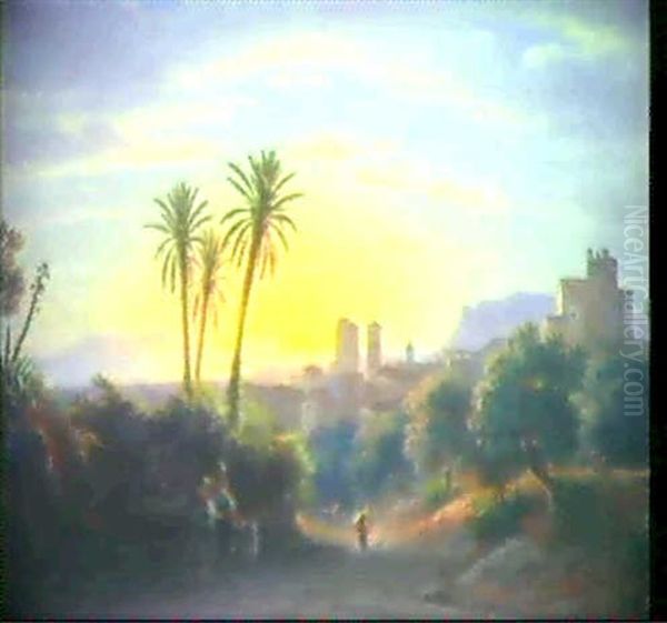 Italienische Vedute Bei Sonnenuntergang Oil Painting by Johann-Rudolph Buhlmann