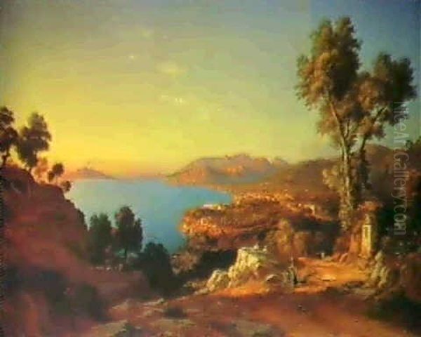 The Bay Of Naples Oil Painting by Johann-Rudolph Buhlmann