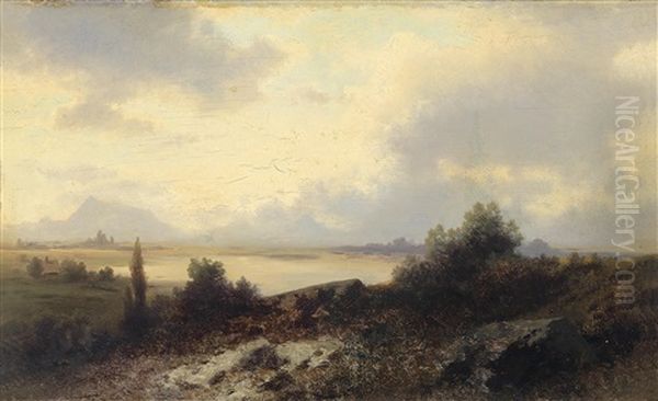 Blick Uber Die Salzach Zum Untersberg Und Hohenstaufen (?) Oil Painting by Conrad Buehlmayer