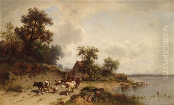 Rinderherde Am Seeufer Oil Painting by Conrad Buehlmayer