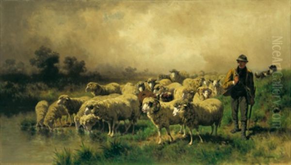 Hirte Mit Einer Schafherde Oil Painting by Conrad Buehlmayer