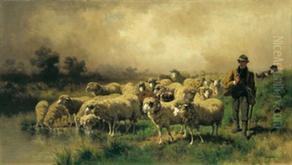 Hirte Mit Einer Schafherde Oil Painting by Conrad Buehlmayer