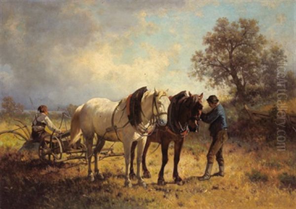 Pferdefuhrwerk Mit Figurlicher Staffage Oil Painting by Conrad Buehlmayer