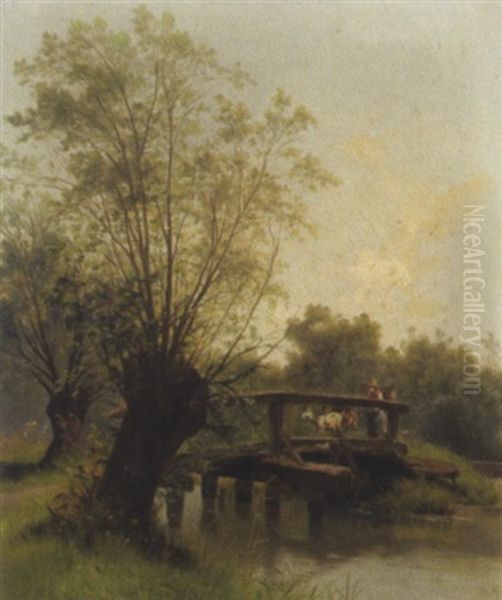 Ziegenhirtin Auf Einer Holzbrucke by Conrad Buehlmayer