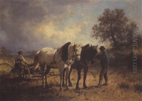 Pferdefuhrwerk Mit Figurlicher Staffage Oil Painting by Conrad Buehlmayer