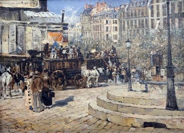 Parisian Street Scene Oil Painting by Felix Hilaire Buhot