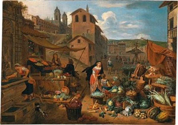 A Market Scene In Rome Oil Painting by Jan Van Buken