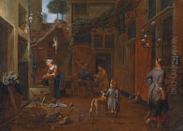 Im Belebten Innenhof Eines Gebaudes Oil Painting by Jan Van Buken