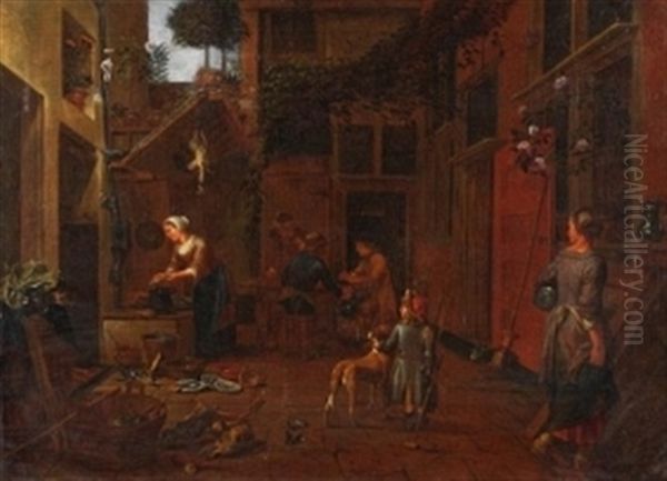 Innenansicht Eines Hofes Oil Painting by Jan Van Buken