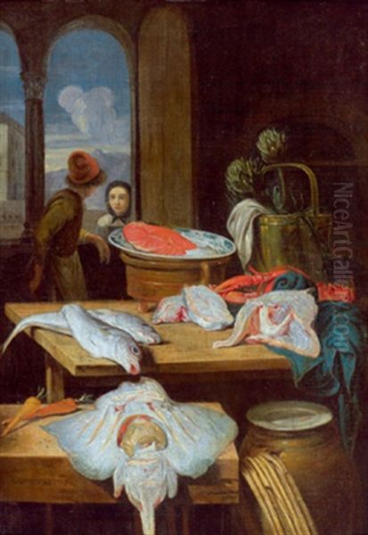 Im Laden Eines Fischhandlers Oil Painting by Jan Van Buken