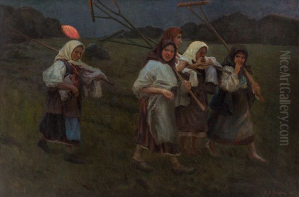 After The Harvest Oil Painting by Feodor Feodorovich Bukholts