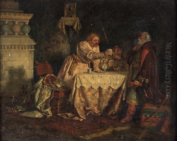 Boyars Drinking Oil Painting by Feodor Feodorovich Bukholts