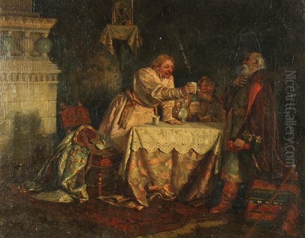 Boyars Drinking Oil Painting by Feodor Feodorovich Bukholts