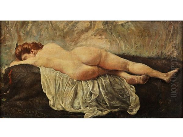 Liegender Frauenakt Oil Painting by Vlacho Bukovac